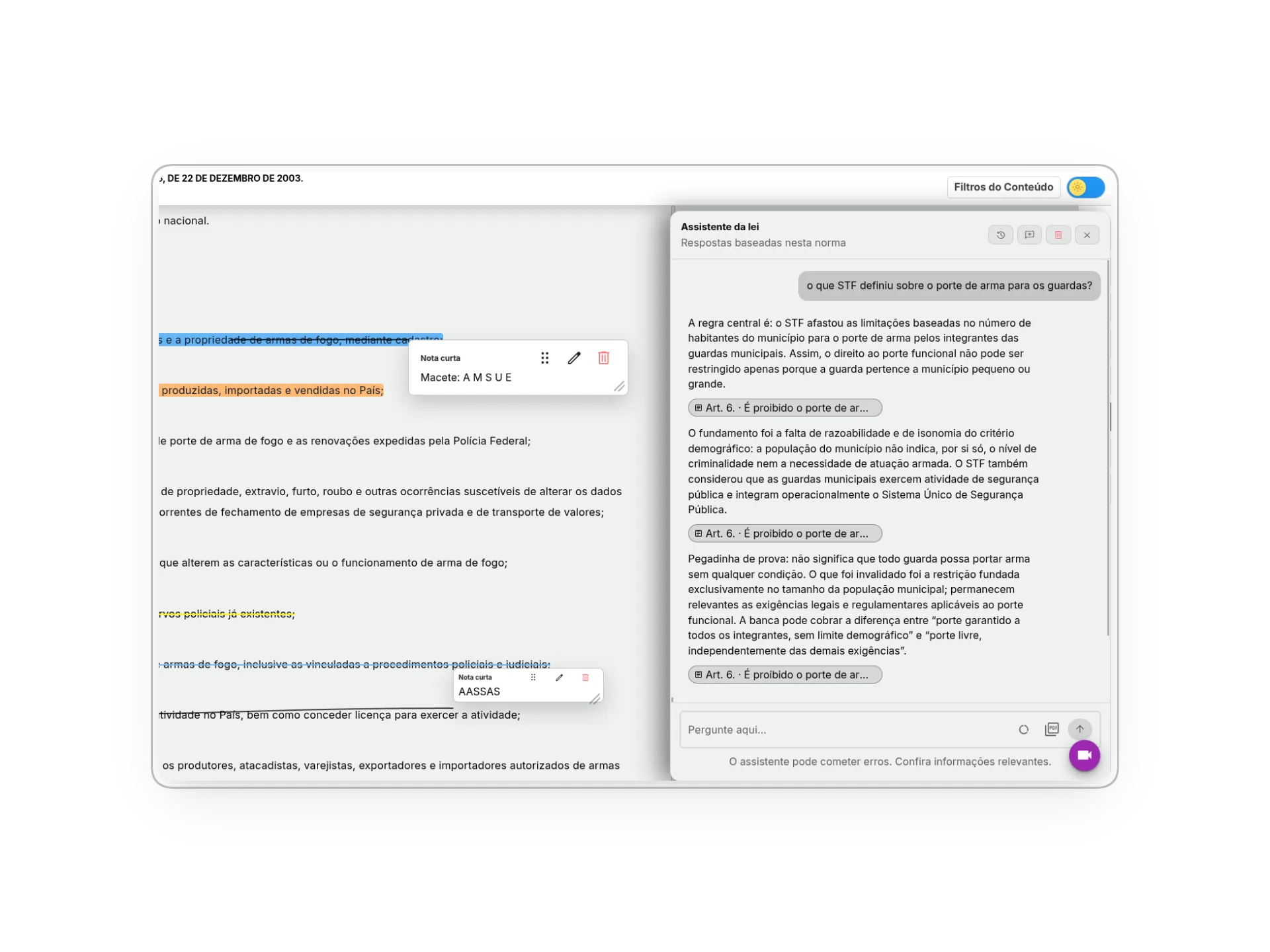 Assistente de inteligência artificial vinculado à legislação