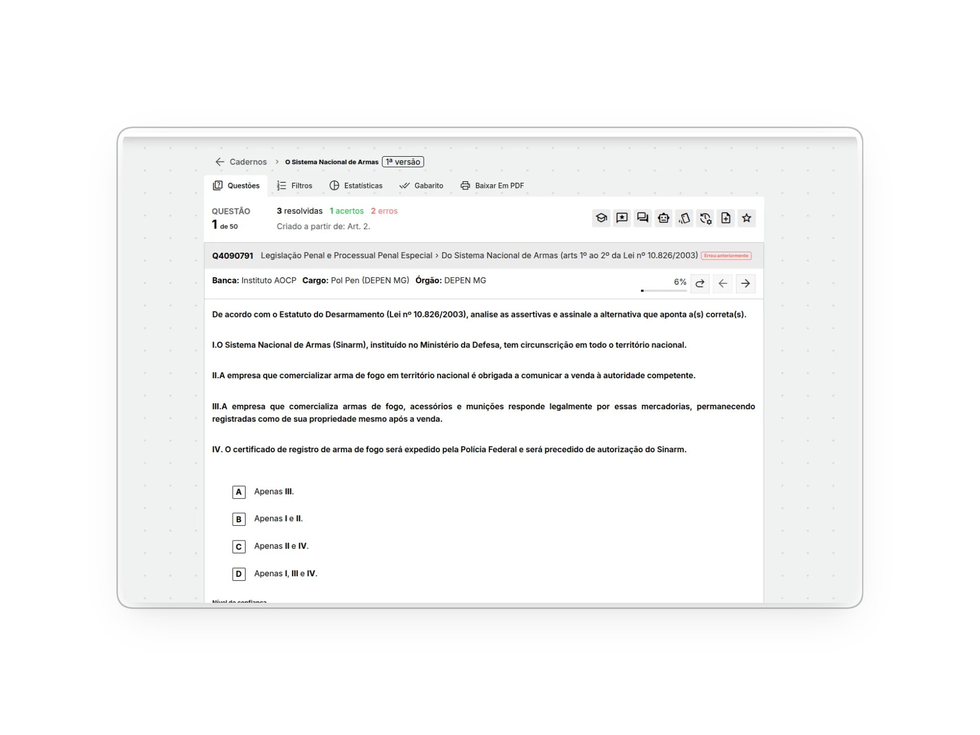 Resolução de questões na plataforma EstudaIA